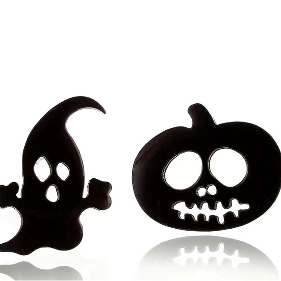 Halloween New Black ghost and pumpkin stud earrings - Picture 5 of 5